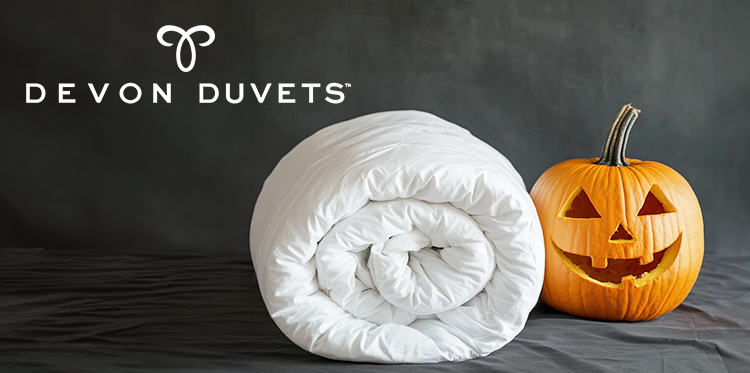 Cosy white wool duvet and Halloween pumpkin – Devon Duvets Halloween promotion