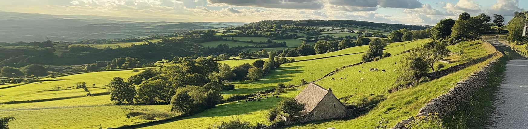 Rural landscape showing sustainable farming in the UK.