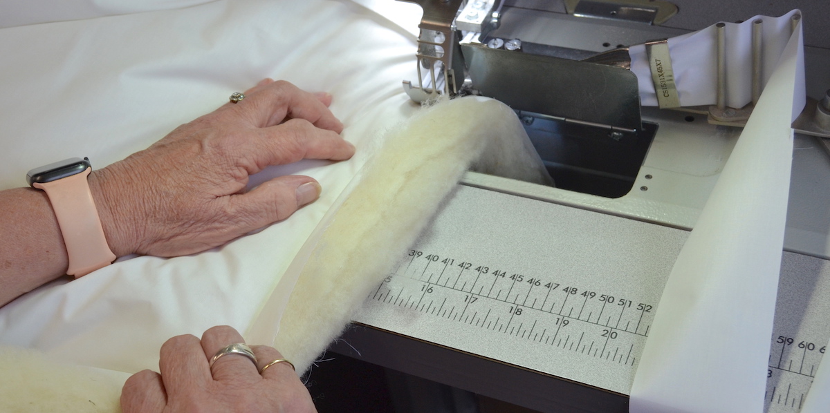 handcrafted wool duvets being made