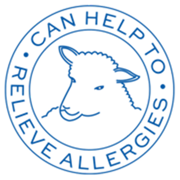 Blue circular logo with a sheep's head and text: "Can Help to Relieve Allergies".