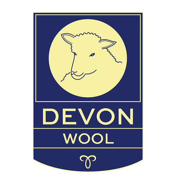 Blue and gold Devon Wool logo featuring a sheep's head and text branding.