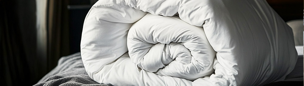 Synthetic, down, and wool duvets, showing differences in materials and sustainability.